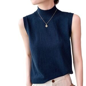 St. John- Navy Blue Sleeveless High Neck Top